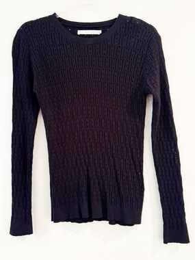 One Grey Day Crew Neck Perforated Black Sweater